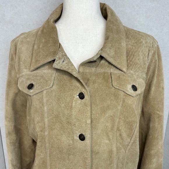 Vintage Fabio Suede Leather Trucker Jacket Cowgirl 90s Brown XL Machine Washable - Picture 3 of 13